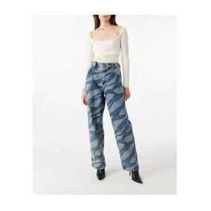 NWT IRO Jeans Porter Zebra Pattern Blue Denim Size 25/26